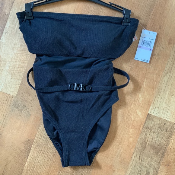MICHAEL KORS BANDEAU ONE PIECE SWIMSUIT- RIB & MESH NWT - Picture 5 of 8